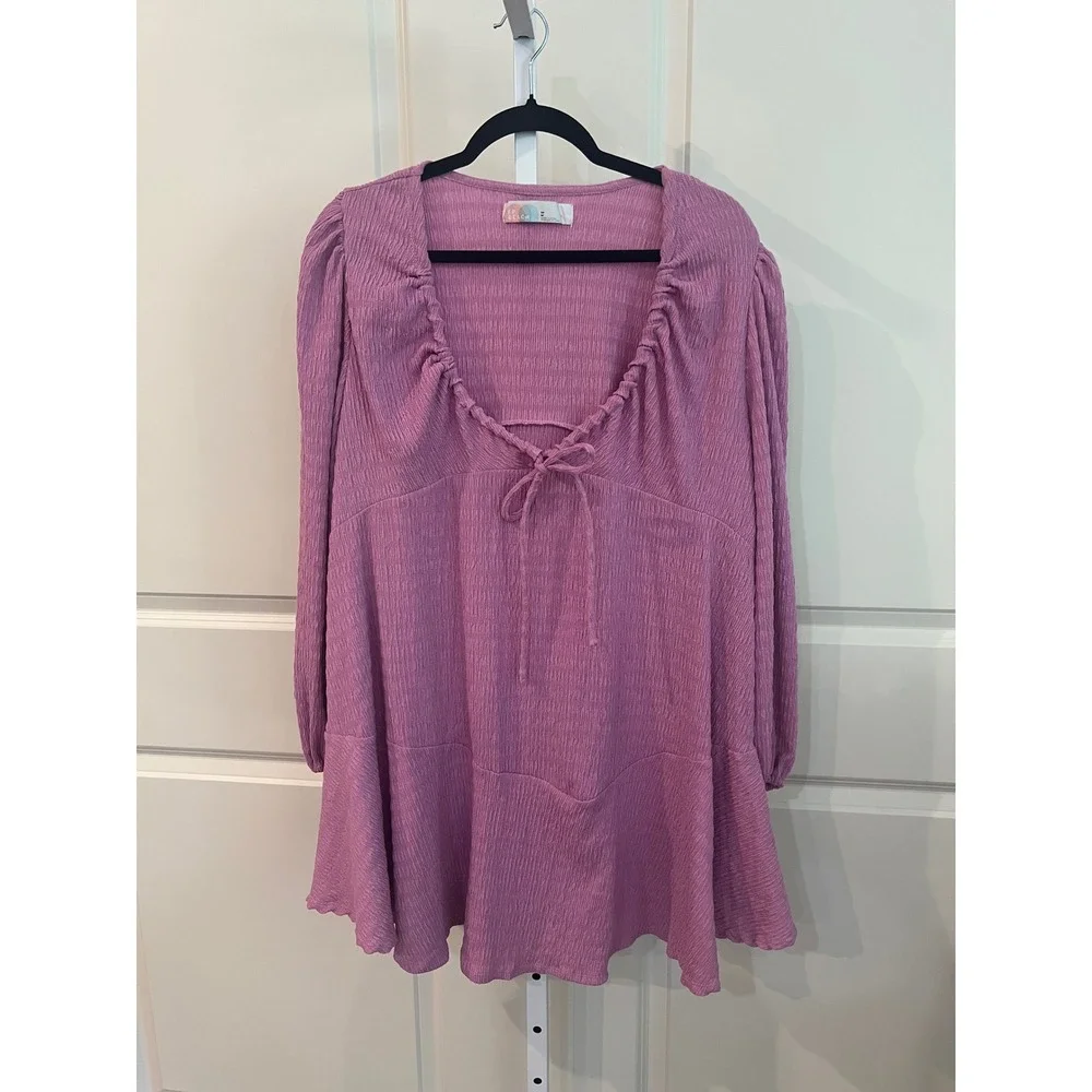 Free People Beach Womens Orchid Purple Textured Tie Front Mini Dress Medium